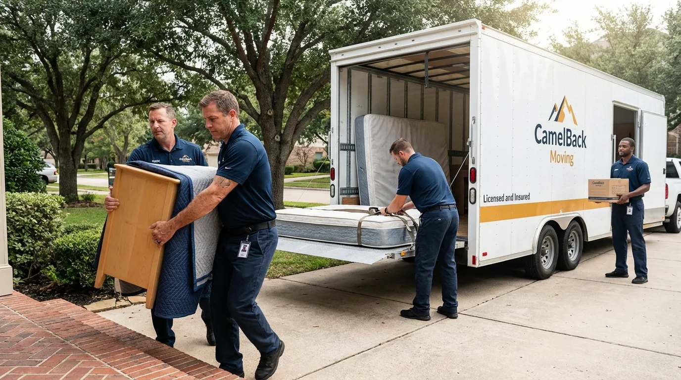 Crew loading residential truck for cross-state move from Livermore, CA