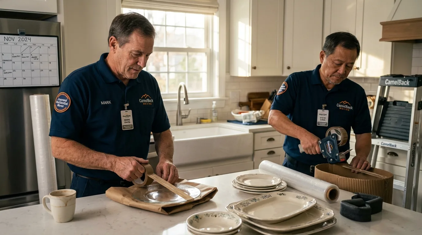 Professional crew packing kitchen dishware in Livermore, CA